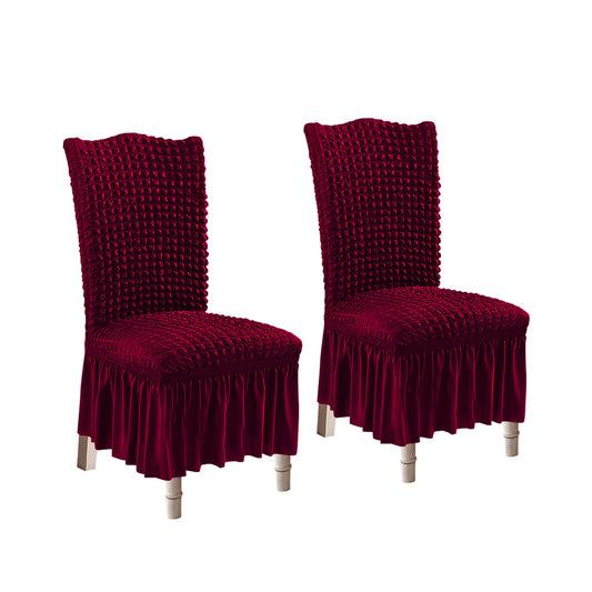 SOGA 2X Burgundy Chair Cover Seat Protector with Ruffle Skirt Stretch Slipcover Wedding Party Home Decor • LUZ-Chaircov21AX2