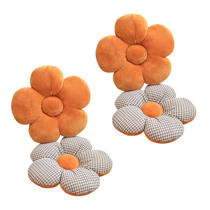 SOGA 2X Orange Flower Cushion Shaped for Floor and Sitting Throw Pillow • LUZ-SCushion097X2