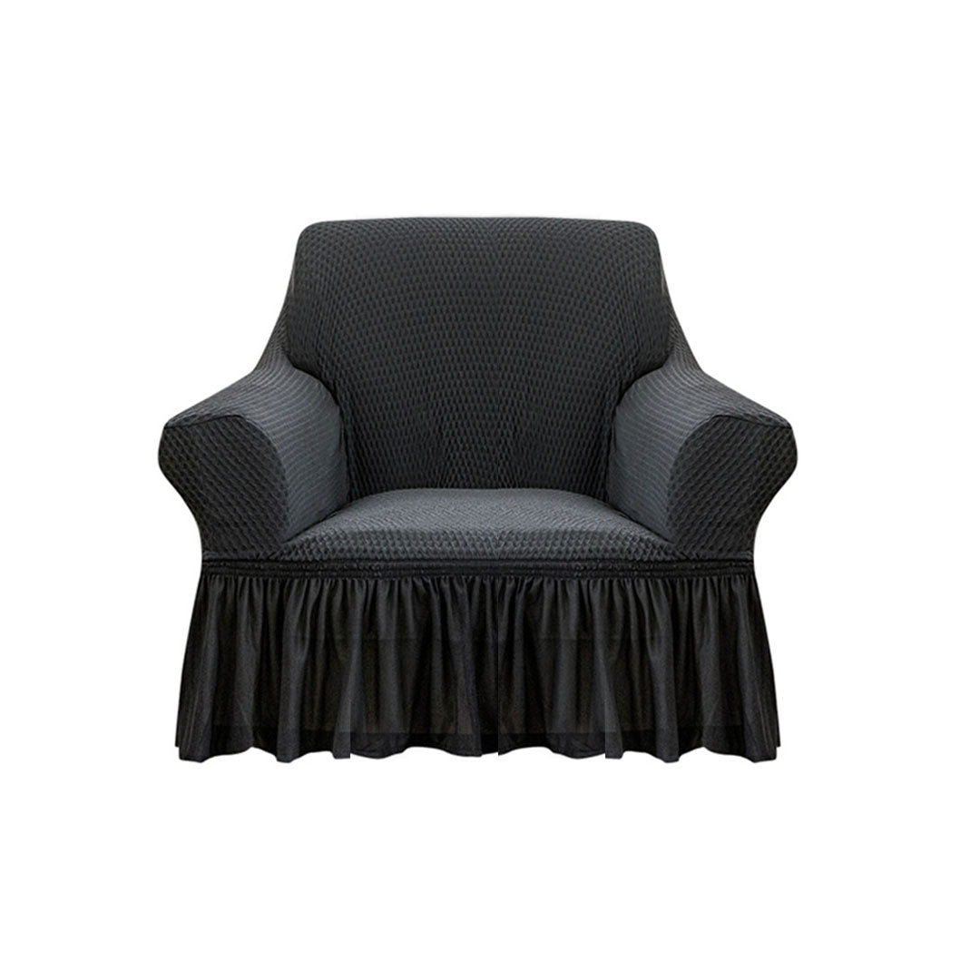 SOGA 1-Seater Dark Grey Sofa Cover with Ruffled Skirt Couch Protector High Stretch Lounge Slipcover Home Decor • LUZ-SofaCov10