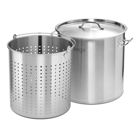 SOGA 98L 18/10 Stainless Steel Stockpot with Perforated Stock pot Basket Pasta Strainer • LUZ-StockPot50CMwPastaInsert3905