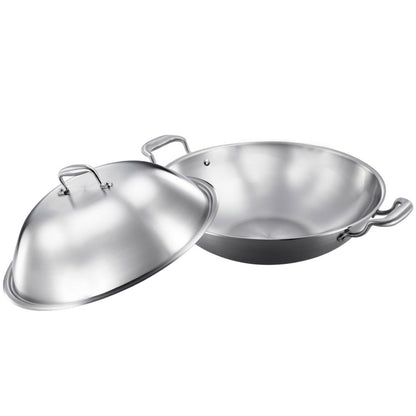 SOGA 3-Ply 38cm Stainless Steel Double Handle Wok Frying Fry Pan Skillet with Lid • LUZ-WokTRIFPG38