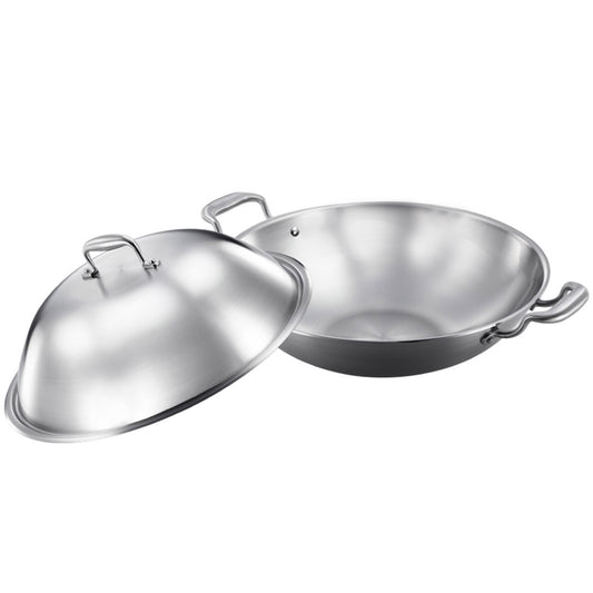 SOGA 3-Ply 38cm Stainless Steel Double Handle Wok Frying Fry Pan Skillet with Lid • LUZ-WokTRIFPG38