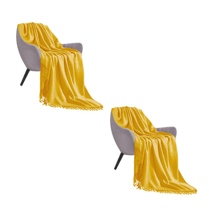 SOGA 2X Yellow Acrylic Knitted Throw Blanket Solid Fringed Warm Cozy Woven Cover Couch Bed Sofa Home Decor • LUZ-Blanket916X2