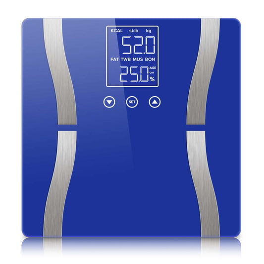 SOGA Glass LCD Digital Body Fat Scale Bathroom Electronic Gym Water Weighing Scales Blue • LUZ-BodyFatScaleBlue
