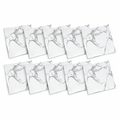 SOGA Peel & Stick Floor and Wall Tiles 30 x 30cm 10 Pack White Grey Faux Marble • LUZ-TileCZA054Sml