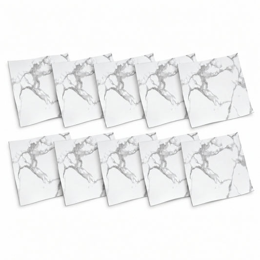 SOGA Peel & Stick Floor and Wall Tiles 30 x 30cm 10 Pack White Grey Faux Marble • LUZ-TileCZA054Sml