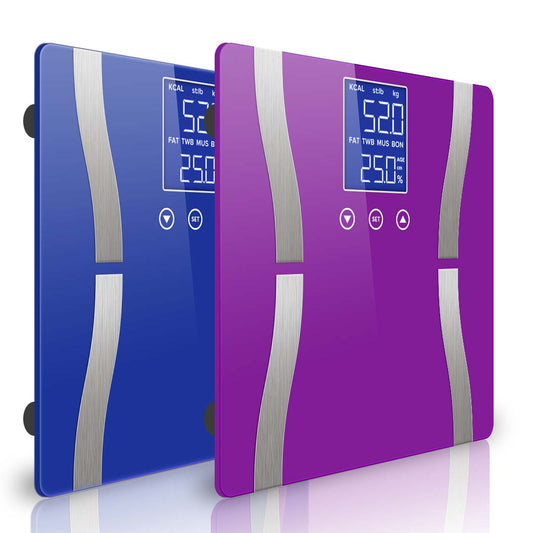 SOGA 2X Glass LCD Digital Body Fat Scale Bathroom Electronic Gym Water Weighing Scales Blue/Purple LUZ-BodyFatScaleBLU-PUR