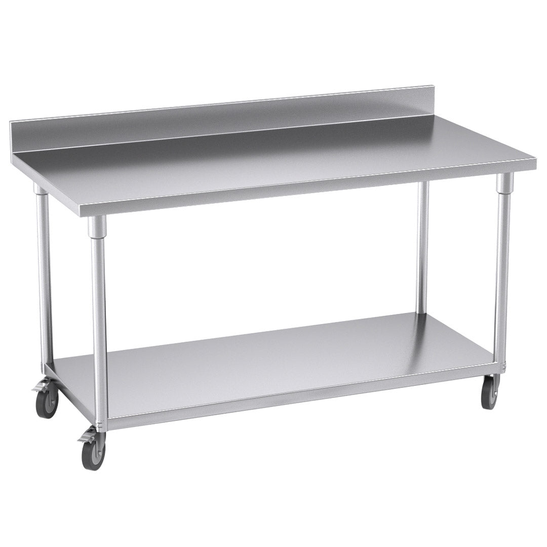SOGA 150cm Commercial Catering Kitchen Stainless Steel Prep Work Bench Table with Backsplash and Caster Wheels • LUZ-WorkBenchSS8004150CM