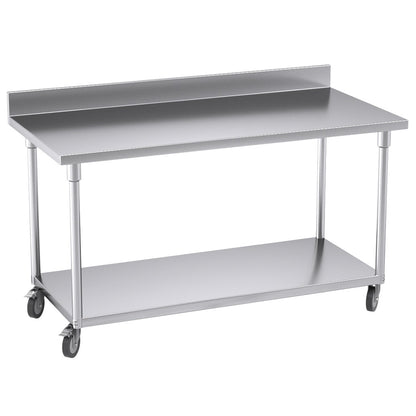 SOGA 150cm Commercial Catering Kitchen Stainless Steel Prep Work Bench Table with Backsplash and Caster Wheels • LUZ-WorkBenchSS8004150CM