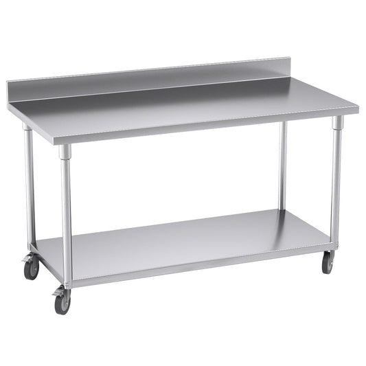 SOGA 150cm Commercial Catering Kitchen Stainless Steel Prep Work Bench Table with Backsplash and Caster Wheels • LUZ-WorkBenchSS8004150CM