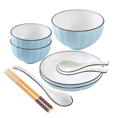 SOGA Blue Japanese Style Ceramic Dinnerware Crockery Soup Bowl Plate Server Kitchen Home Decor Set of 7 • LUZ-BowlG302
