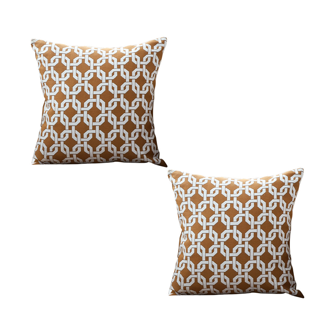 SOGA 2X 45cm Brown Checkered Chain Jacquard Square Pillow Decorative Cushion for Living Room LUZ-FrenchCushion286X2