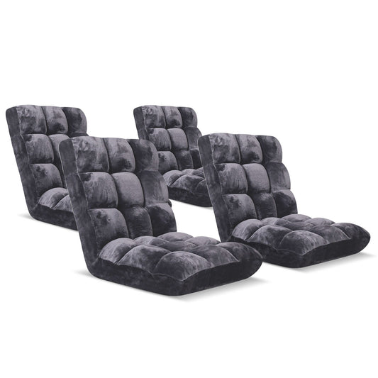 SOGA 4X Floor Recliner Folding Lounge Sofa Futon Couch Folding Chair Cushion Grey • LUZ-LoungeChairGreyX4