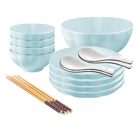 SOGA Light Blue Japanese Style Ceramic Dinnerware Crockery Soup Bowl Plate Server Kitchen Home Decor Set of 9 • LUZ-BowlG436