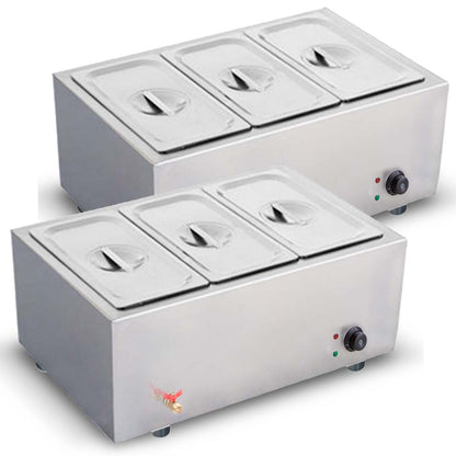 SOGA 2X Stainless Steel 3 X 1/2 GN Pan Electric Bain-Marie Food Warmer with Lid • LUZ-FoodWarmer741X2