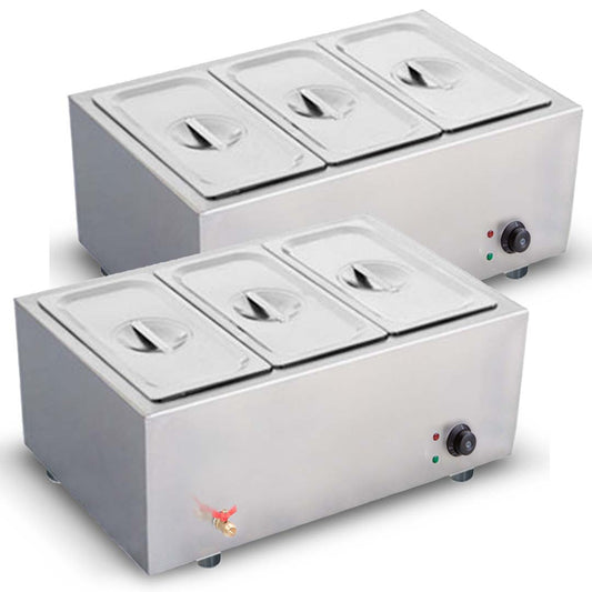 SOGA 2X Stainless Steel 3 X 1/2 GN Pan Electric Bain-Marie Food Warmer with Lid • LUZ-FoodWarmer741X2