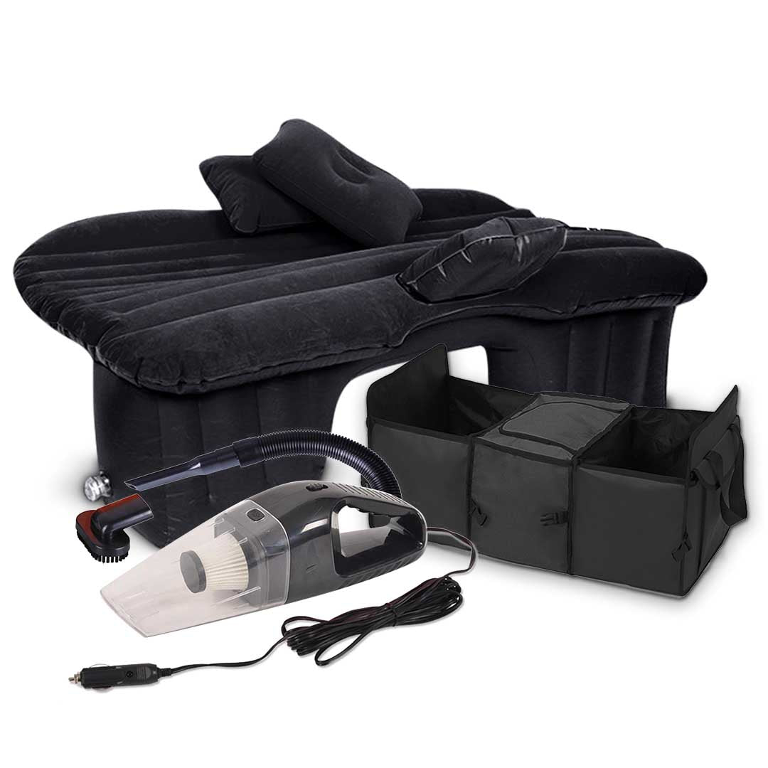 SOGA Portable Camping Car Set Inflatable Air Bed Mattress Storage Organizer Handheld Vacuum Black • LUZ-CarBundleBlack