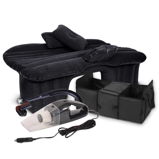 SOGA Portable Camping Car Set Inflatable Air Bed Mattress Storage Organizer Handheld Vacuum Black • LUZ-CarBundleBlack