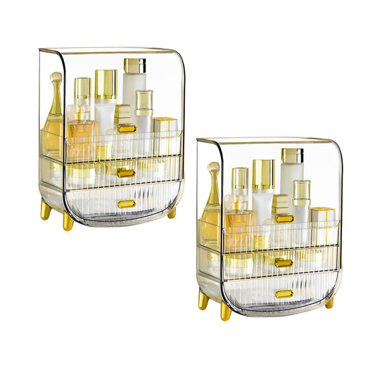 SOGA 2X 3 Tier Transparent Multifunctional Countertop Cosmetic Storage Makeup Perfume Skincare Display Stand Shelf Drawer Type Organiser • LUZ-BathC125X2
