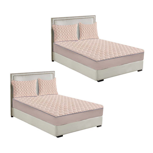 SOGA 2X Beige 153cm Wide Mattress Cover Thick Quilted Fleece Stretchable Clover Design Bed Spread Sheet Protector with Pillow Covers05 • LUZ-BCover7005X2