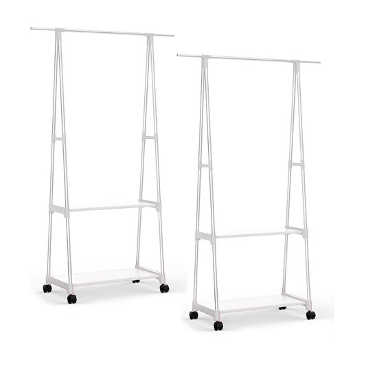 SOGA 2X 2-in-1 Organiser Clothes Shoe Rack Space-Saving Triangular Storage with Wheels White • LUZ-Rack0013X2