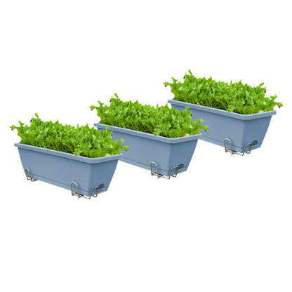 SOGA 49.5cm Blue Rectangular Planter Vegetable Herb Flower Outdoor Plastic Box with Holder Balcony Garden Decor Set of 3 • LUZ-PlantBox3W