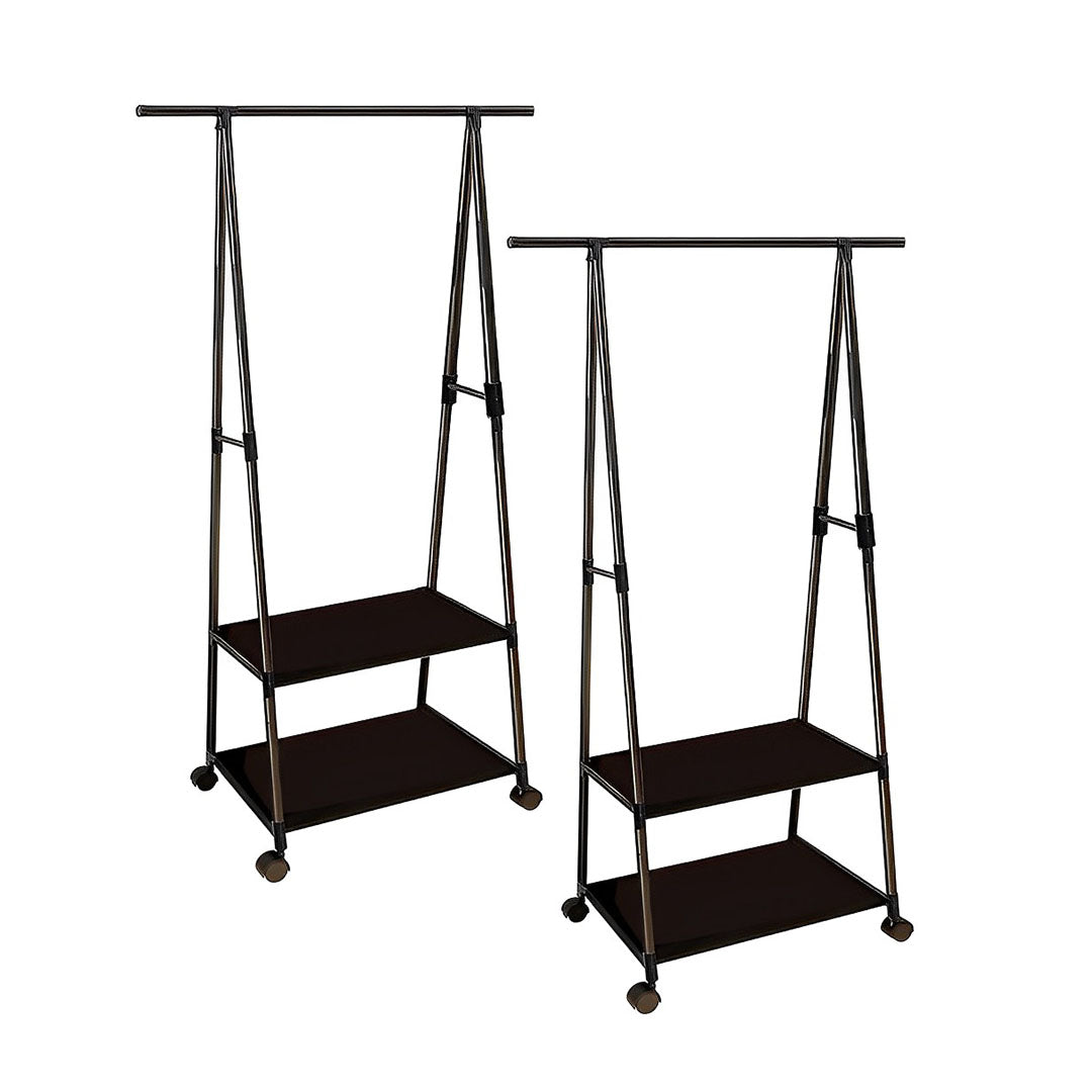 SOGA 2X 2-in-1 Organiser Clothes Shoe Rack Space-Saving Triangular Storage with Wheels Black • LUZ-Rack0012X2