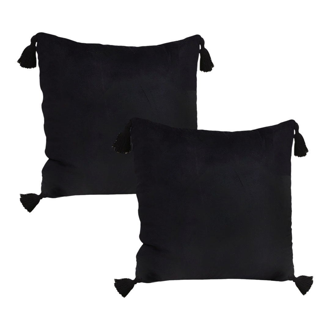 SOGA 2X Black Vintage Butterfly Pillow Tassel Velvet Square Throw Pillow • LUZ-FrenchCushion242X2