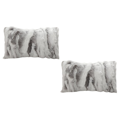 SOGA 2X 30cm Throw Pillow Floral Gray Rabbit Fur Lumbar Warm Cozy Decorative Cushion Home Decor • LUZ-FrenchCushion311X2