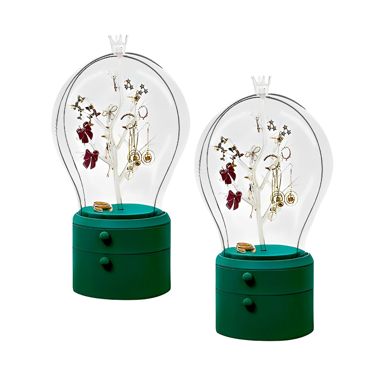 SOGA 2X Green 360 Degree Rotating LED Light 2 Layered Jewelry Storage Box Waterproof Dustproof Accessories Organiser • LUZ-BathC908X2