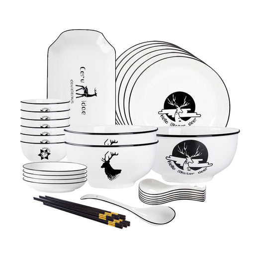 SOGA White Antler Printed Ceramic Dinnerware Set Crockery Soup Bowl Plate Server Kitchen Home Decor Set of 20 • LUZ-BowlG774