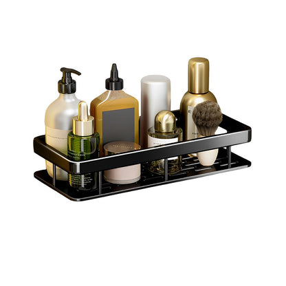 SOGA Black Wall-Mounted Rectangular Bathroom Storage Organiser Space Saving Adhesive Shelf Rack LUZ-TAN1004