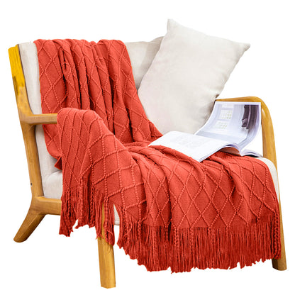 SOGA Red Diamond Pattern Knitted Throw Blanket Warm Cozy Woven Cover Couch Bed Sofa Home Decor with Tassels • LUZ-Blanket905