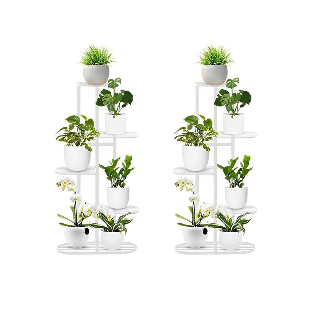 SOGA 2X 5 Tier 6 Pots White Metal Plant Rack Flowerpot Storage Display Stand Holder Home Garden Decor • LUZ-FPotH38X2