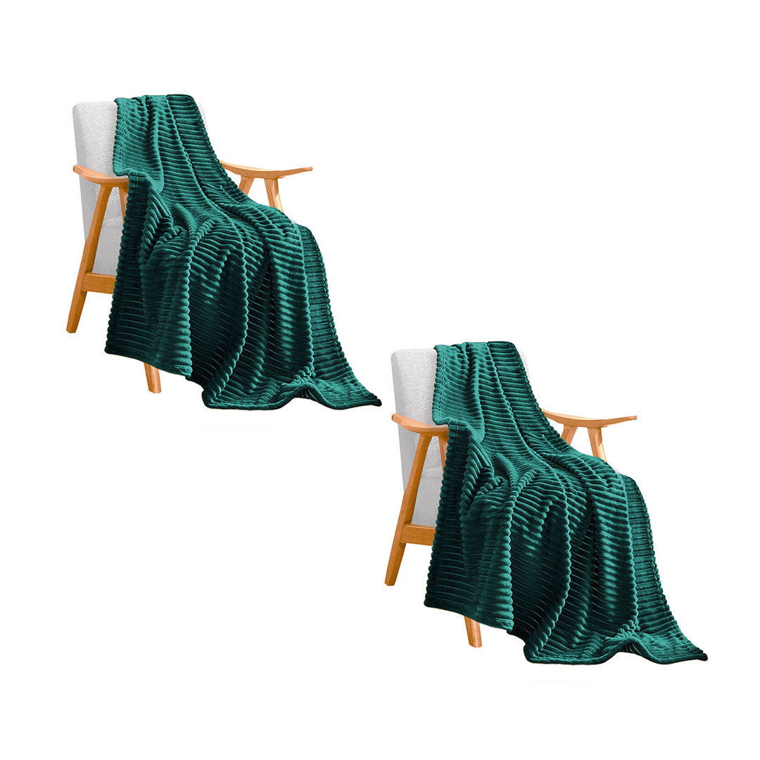 SOGA 2X Dark GreenThrow Blanket Warm Cozy Striped Pattern Thin Flannel Coverlet Fleece Bed Sofa Comforter • LUZ-Blanket316X2
