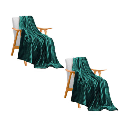 SOGA 2X Dark GreenThrow Blanket Warm Cozy Striped Pattern Thin Flannel Coverlet Fleece Bed Sofa Comforter • LUZ-Blanket316X2