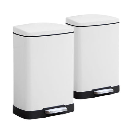 SOGA 2X Foot Pedal Stainless Steel Rubbish Recycling Garbage Waste Trash Bin Rectangular Shape 12L White • LUZ-RubbishBinU12L03X2