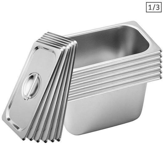 SOGA 6X Gastronorm GN Pan Full Size 1/3 GN Pan 15cm Deep Stainless Steel Tray With Lid • LUZ-GP5417wLidX6
