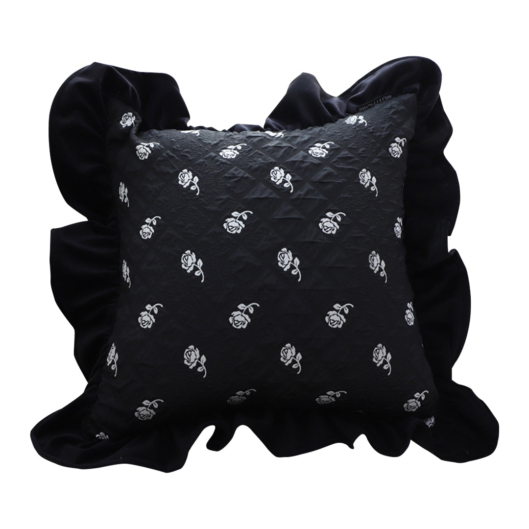 SOGA 45cm Throw Pillow Black Ruffled Square Decorative Cushion for Rose Lovers Cozy Home Decor LUZ-FrenchCushion307