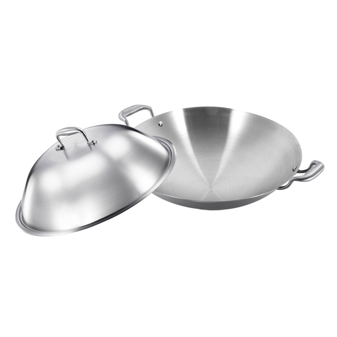SOGA 3-Ply 42cm Stainless Steel Double Handle Wok Frying Fry Pan Skillet with Lid • LUZ-WokTRIFPG42