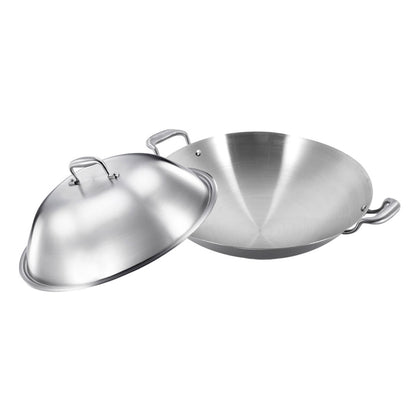 SOGA 3-Ply 42cm Stainless Steel Double Handle Wok Frying Fry Pan Skillet with Lid • LUZ-WokTRIFPG42