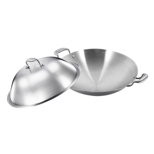 SOGA 3-Ply 42cm Stainless Steel Double Handle Wok Frying Fry Pan Skillet with Lid • LUZ-WokTRIFPG42