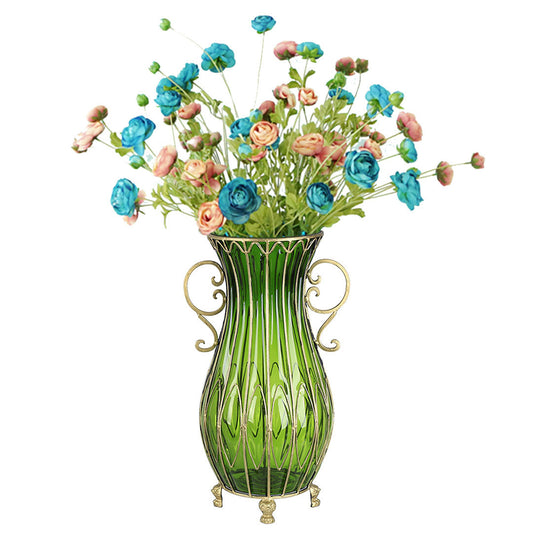 SOGA 51cm Green Glass Tall Floor Vase with 12pcs Artificial Fake Flower Set • LUZ-Vase4880GreenwBlueF12