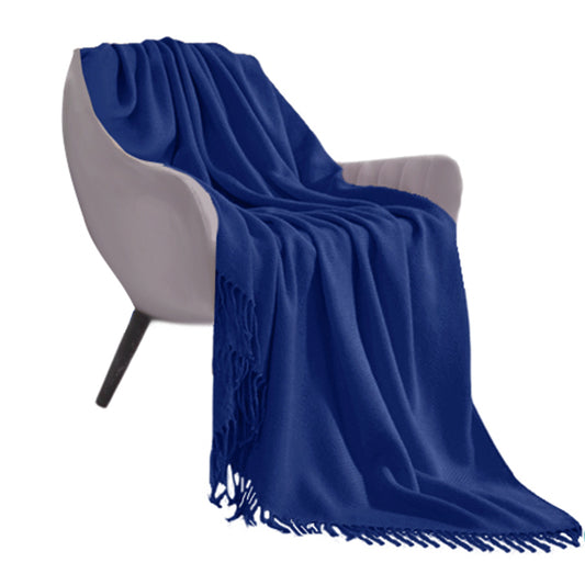 SOGA Royal Blue Acrylic Knitted Throw Blanket Solid Fringed Warm Cozy Woven Cover Couch Bed Sofa Home Decor • LUZ-Blanket909