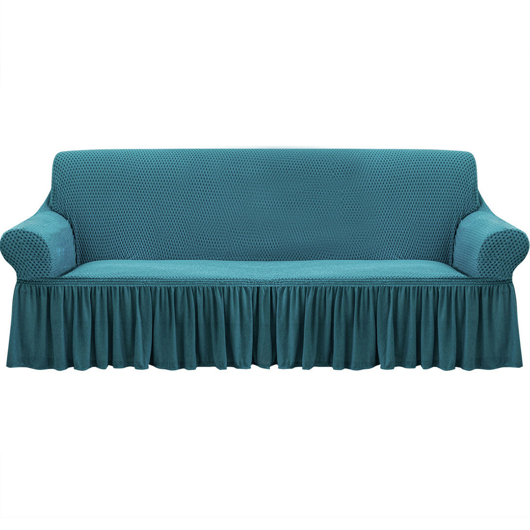 SOGA 4-Seater Blue Sofa Cover with Ruffled Skirt Couch Protector High Stretch Lounge Slipcover Home Decor • LUZ-SofaCov17
