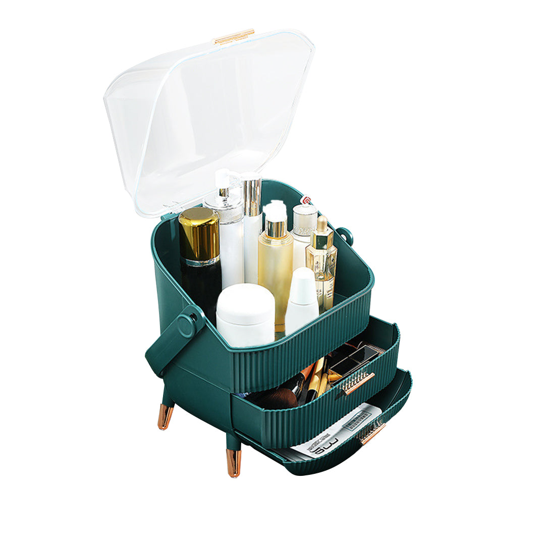 SOGA 29cm Green Countertop Makeup Cosmetic Storage Organiser Skincare Holder Jewelry Storage Box with Handle • LUZ-BathC110