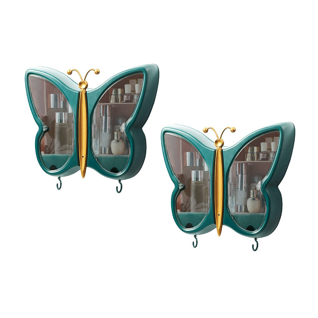 SOGA 2X Green Butterfly Shape Wall-Mounted Makeup Organiser Dustproof Waterproof Bathroom Storage Box Home Decor • LUZ-BathG319X2