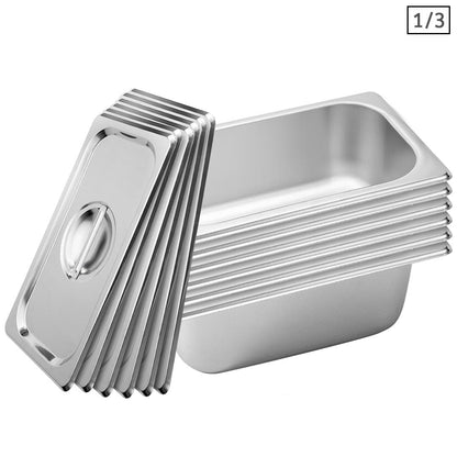 SOGA 6X Gastronorm GN Pan Full Size 1/3 GN Pan 10cm Deep Stainless Steel Tray With Lid • LUZ-GP5416wLidX6