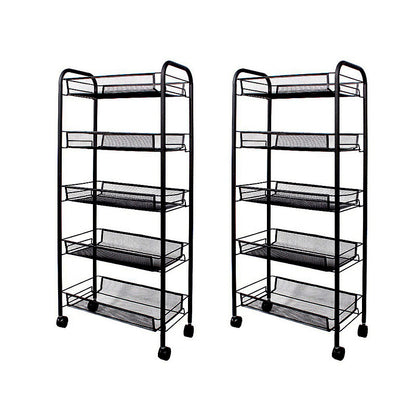 SOGA 2X 5 Tier Steel Black Bee Mesh Kitchen Cart Multi-Functional Shelves Portable Storage Organizer with Wheels • LUZ-KitchenXY038X2