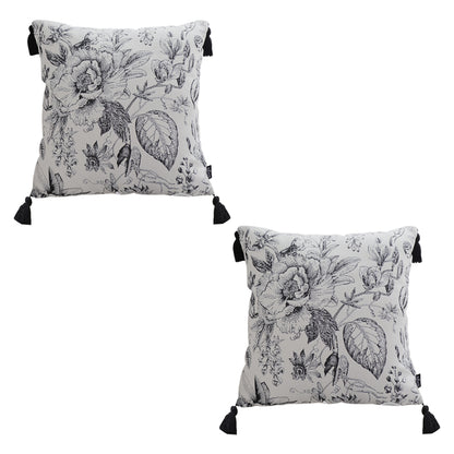SOGA 2X 50cm Throw Pillow  Black and White Elegant Floral Print with Tassel Accents Home Decor • LUZ-FrenchCushion341X2